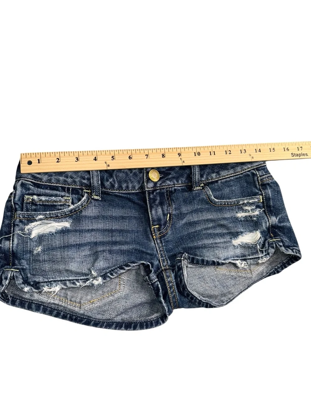VTG American Eagle Denim Shorts Womens 00 Distressed Low Rise Mini Jean Y2K